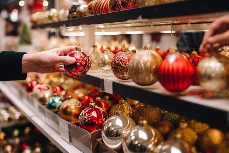 Stand de vente de décorations de noël